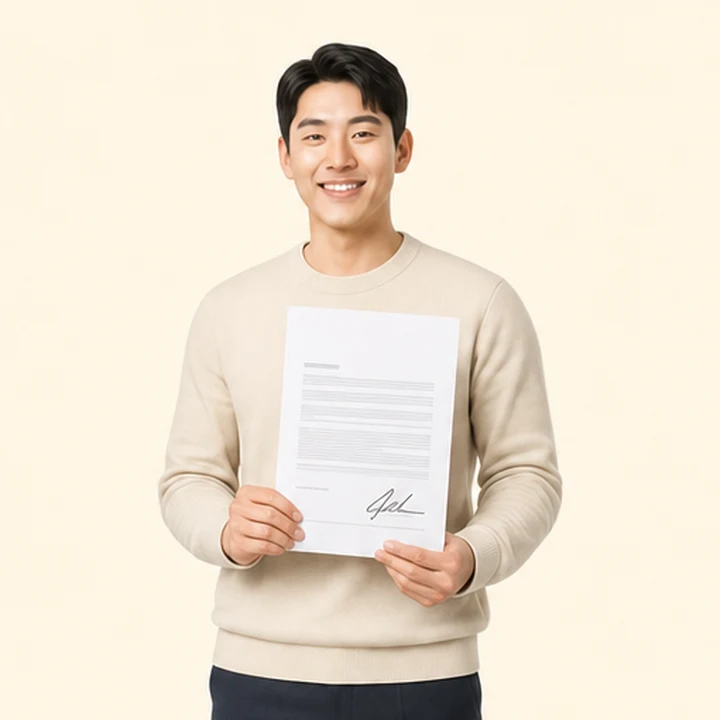 신용불량자 그랜저 장기렌트카 서면 견적서를 들고 있는 고객